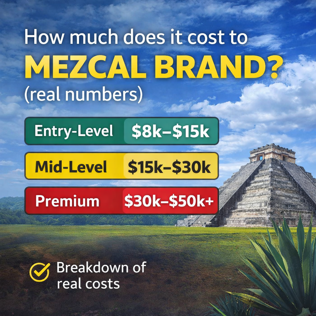 cost to start a mezcal brand chart showing entry level mid level and premium investment