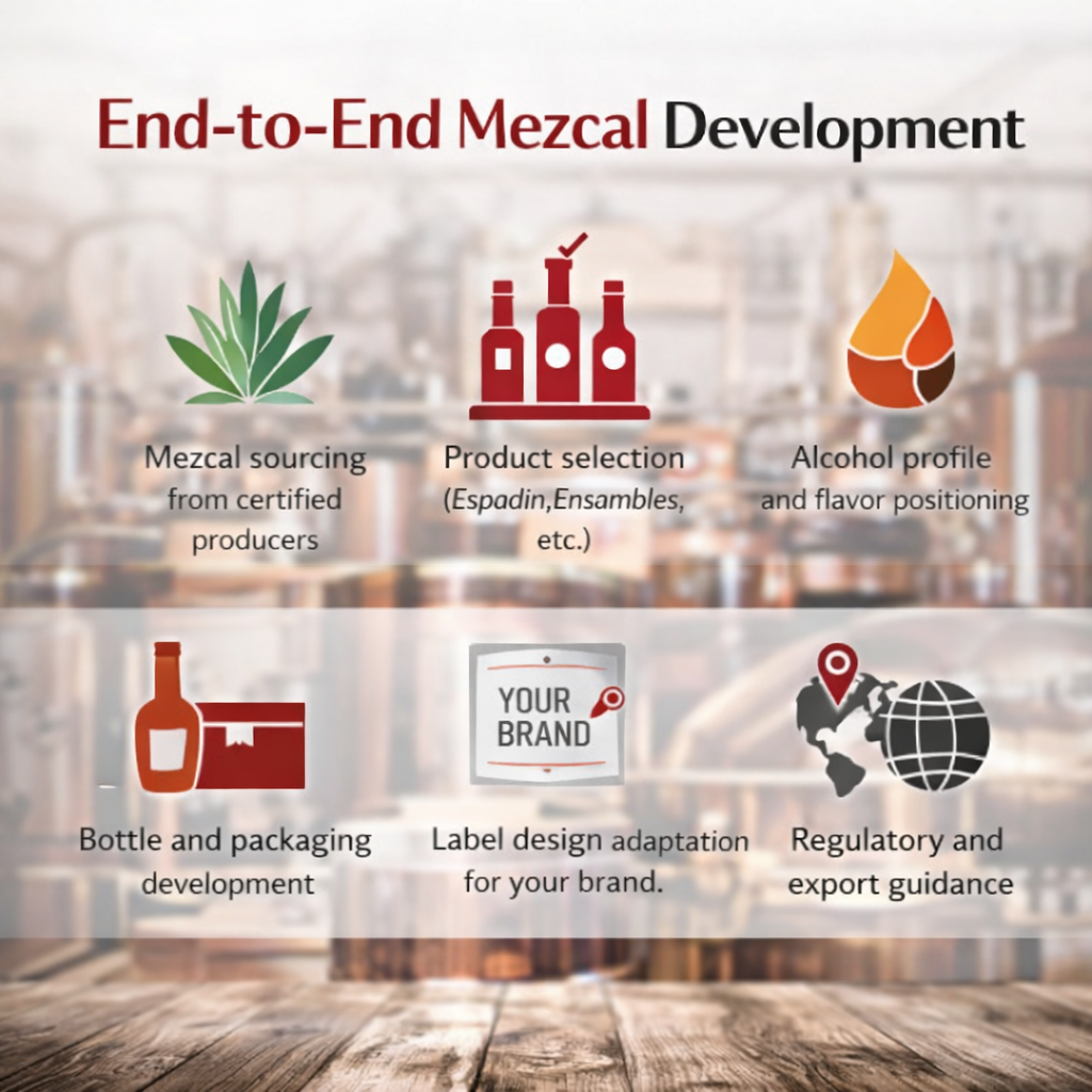 end to end mezcal development process private label mezcal production mexico branding packaging export